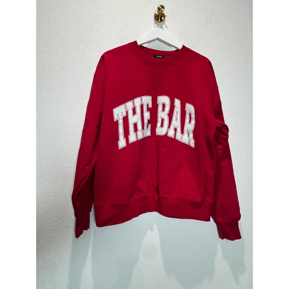 The Bar Logo Sweatshirt Red White Arched Graphic Crewneck Pullover Size Medium